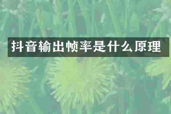 抖音输出帧率是什么原理