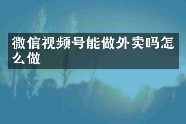 微信视频号能做外卖吗怎么做