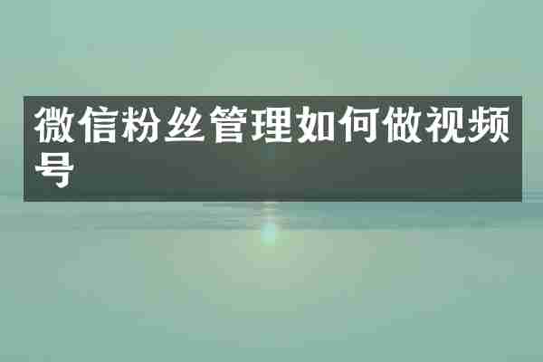 微信粉丝管理如何做视频号