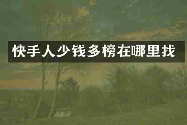快手人少钱多榜在哪里找