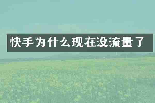 快手为什么现在没流量了