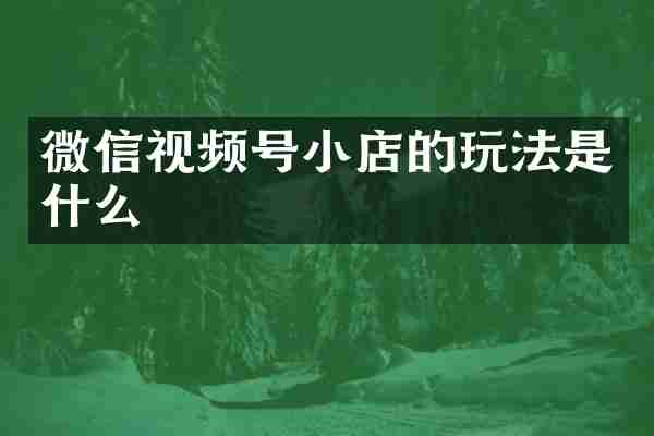 微信视频号小店的玩法是什么