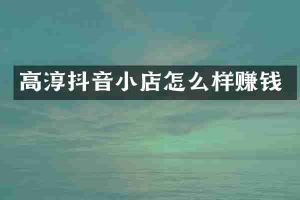 高淳抖音小店怎么样赚钱