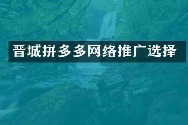 晋城拼多多网络推广选择