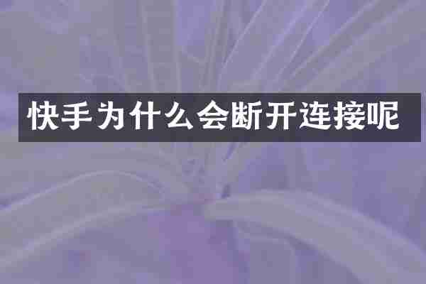 快手为什么会断开连接呢