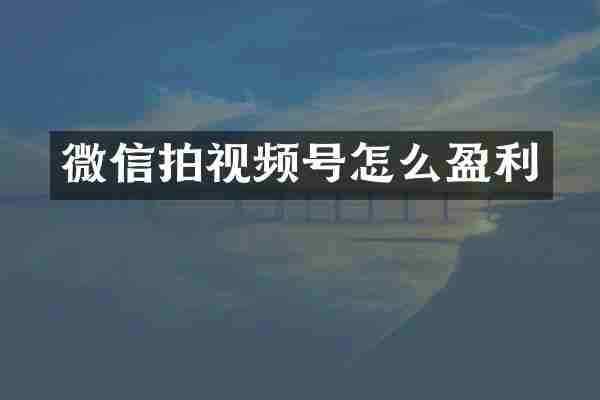 微信拍视频号怎么盈利