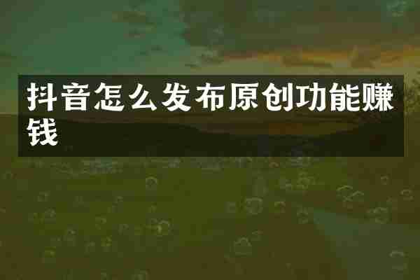 抖音怎么发布原创功能赚钱
