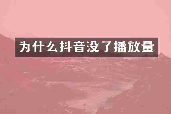 为什么抖音没了播放量