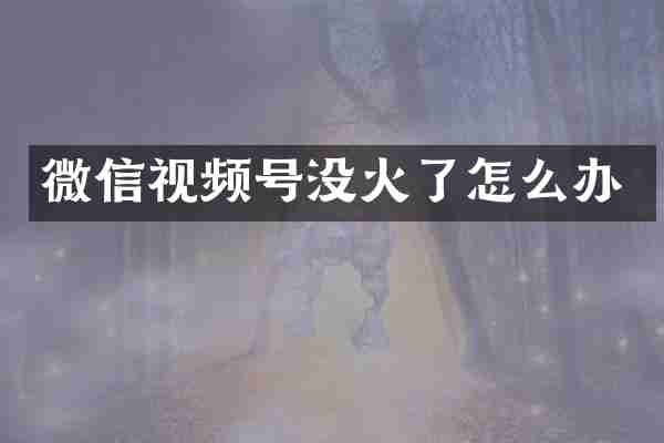 微信视频号没火了怎么办