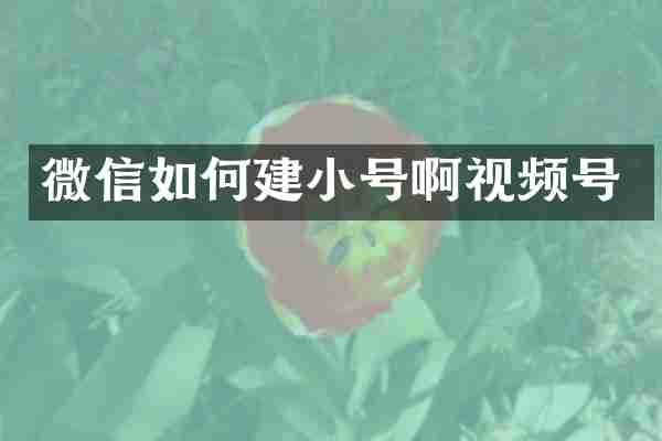 微信如何建小号啊视频号