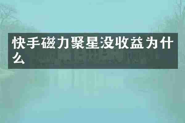 快手磁力聚星没收益为什么
