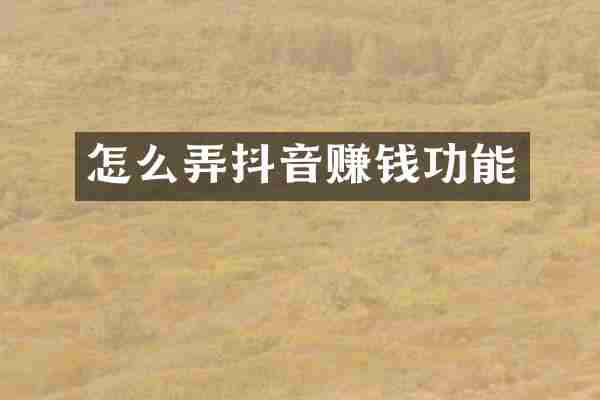 怎么弄抖音赚钱功能