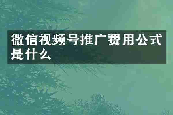 微信视频号推广费用公式是什么