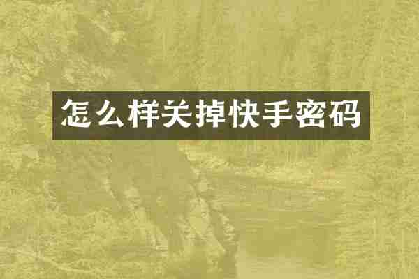 怎么样关掉快手密码
