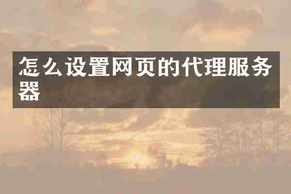 怎么设置网页的代理服务器