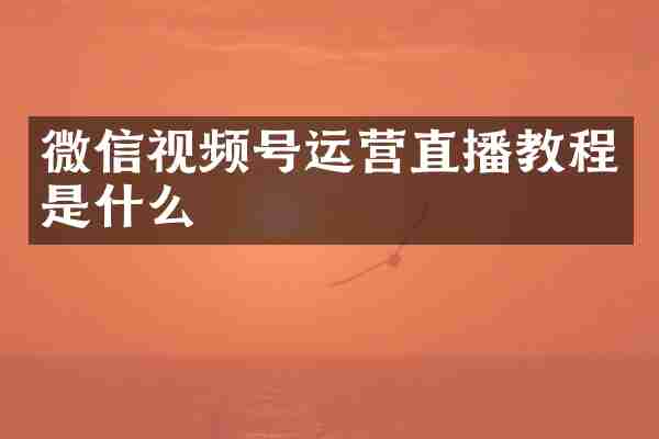 微信视频号运营直播教程是什么