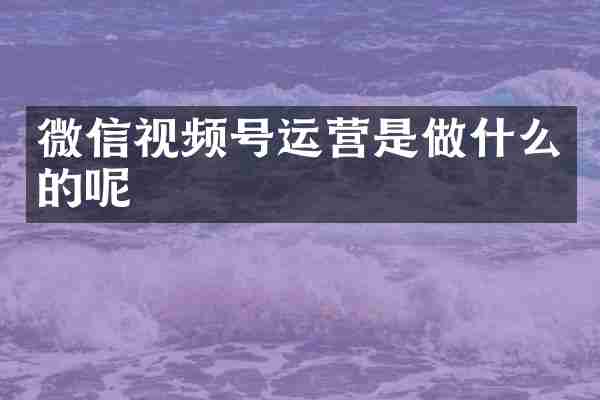 微信视频号运营是做什么的呢