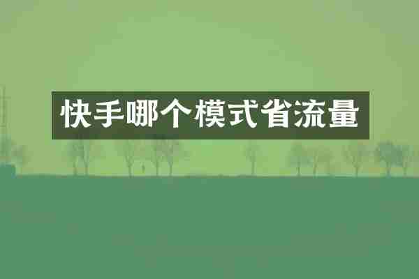 快手哪个模式省流量