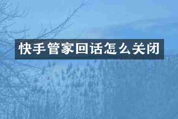 快手管家回话怎么关闭