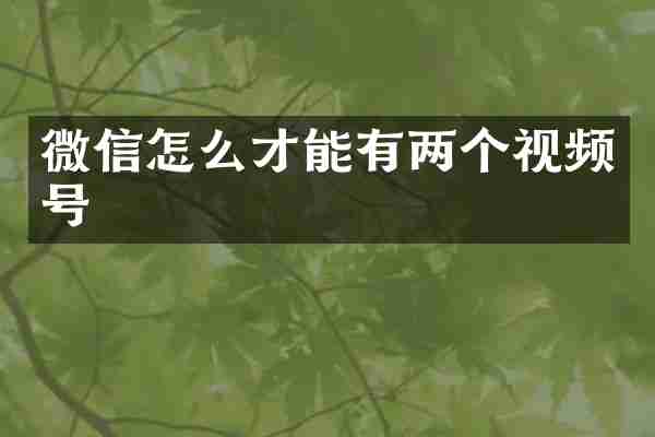 微信怎么才能有两个视频号