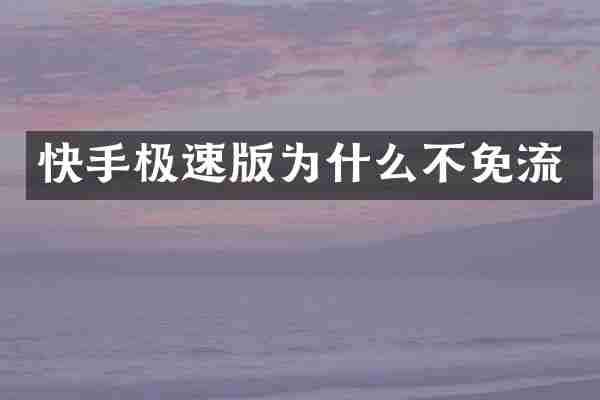快手极速版为什么不免流