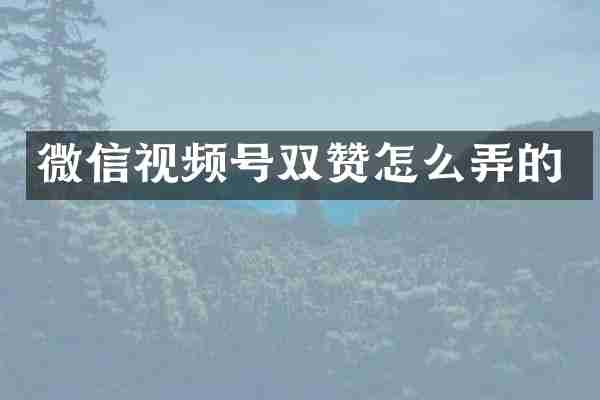 微信视频号双赞怎么弄的