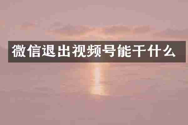 微信退出视频号能干什么