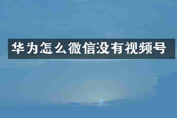 华为怎么微信没有视频号