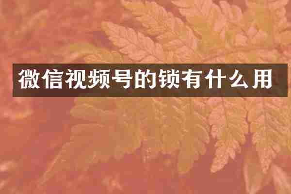 微信视频号的锁有什么用