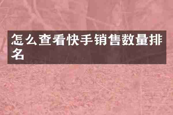 怎么查看快手销售数量排名