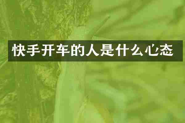 快手开车的人是什么心态