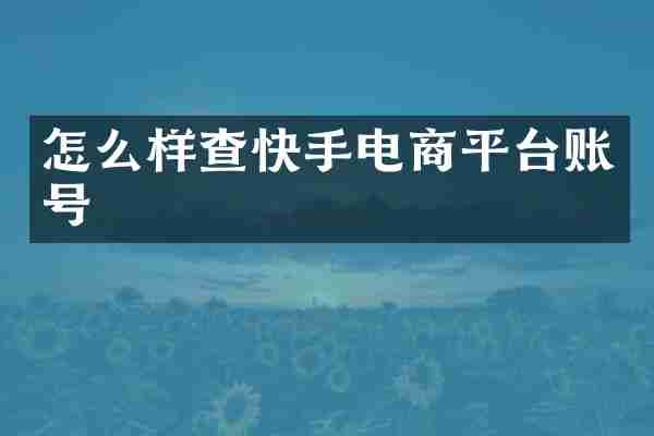 怎么样查快手电商平台账号