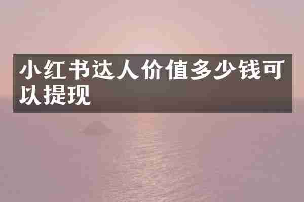 小红书达人价值多少钱可以提现