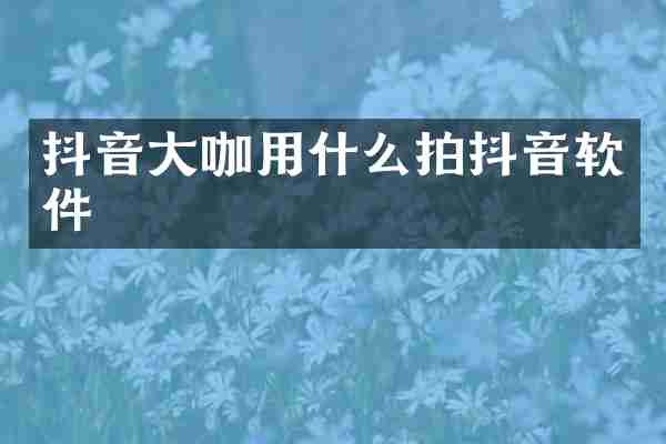 抖音大咖用什么拍抖音软件