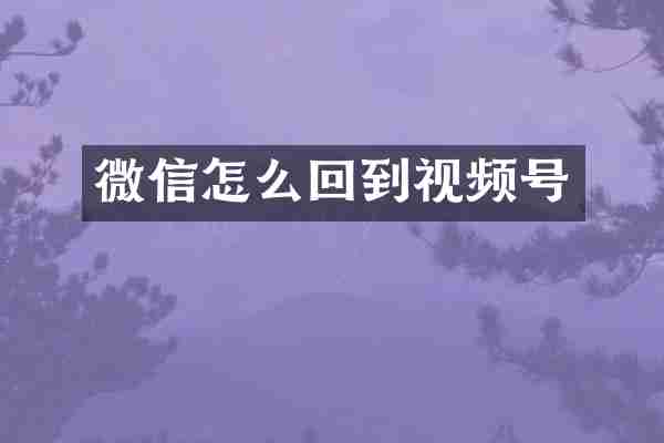 微信怎么回到视频号
