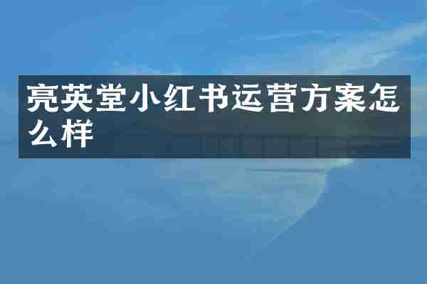 亮英堂小红书运营方案怎么样