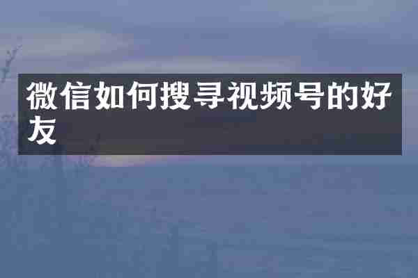微信如何搜寻视频号的好友