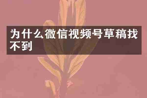 为什么微信视频号草稿找不到