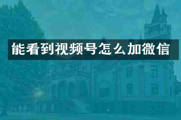 能看到视频号怎么加微信