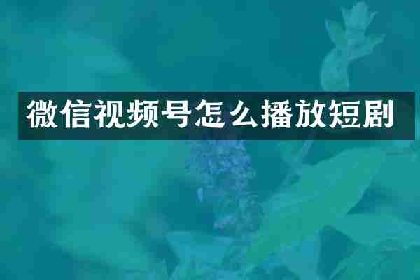 微信视频号怎么播放短剧