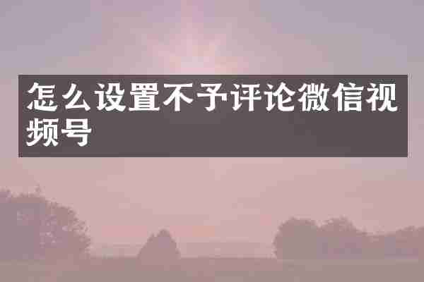怎么设置不予评论微信视频号