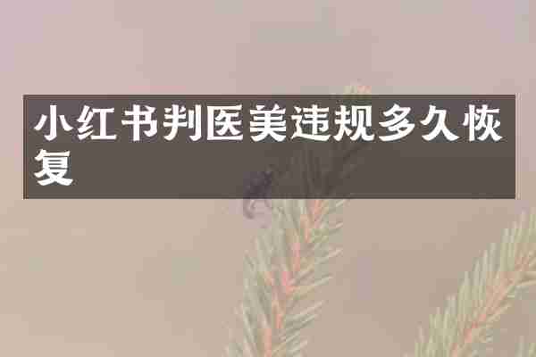 小红书判医美违规多久恢复
