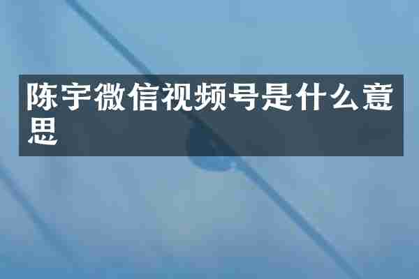 陈宇微信视频号是什么意思