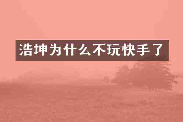 浩坤为什么不玩快手了