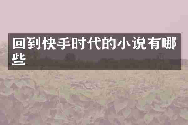回到快手时代的小说有哪些