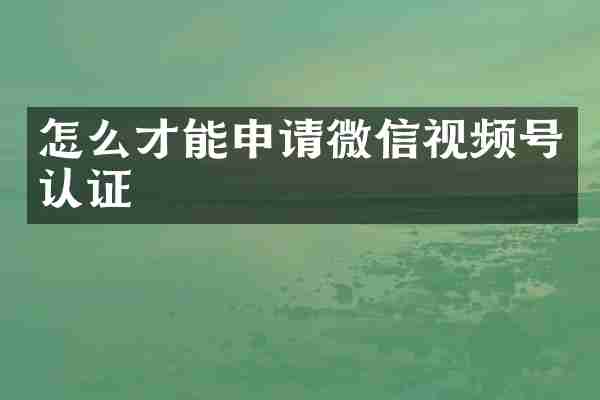 怎么才能申请微信视频号认证