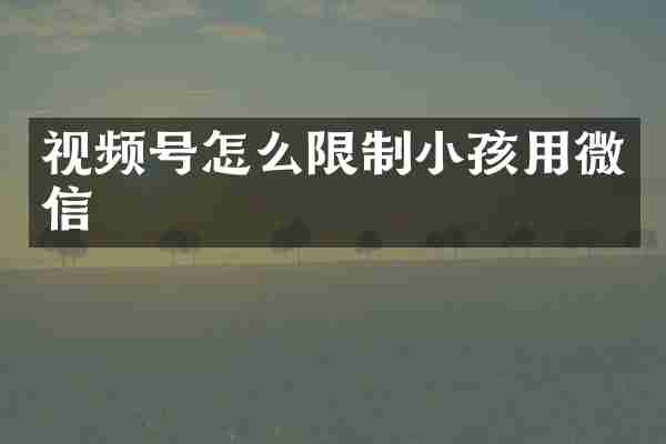视频号怎么限制小孩用微信