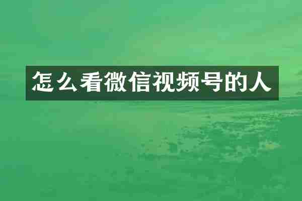 怎么看微信视频号的人