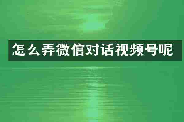 怎么弄微信对话视频号呢