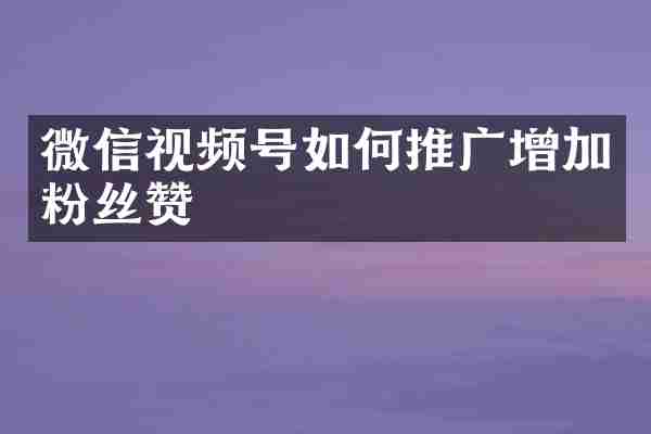 微信视频号如何推广增加粉丝赞